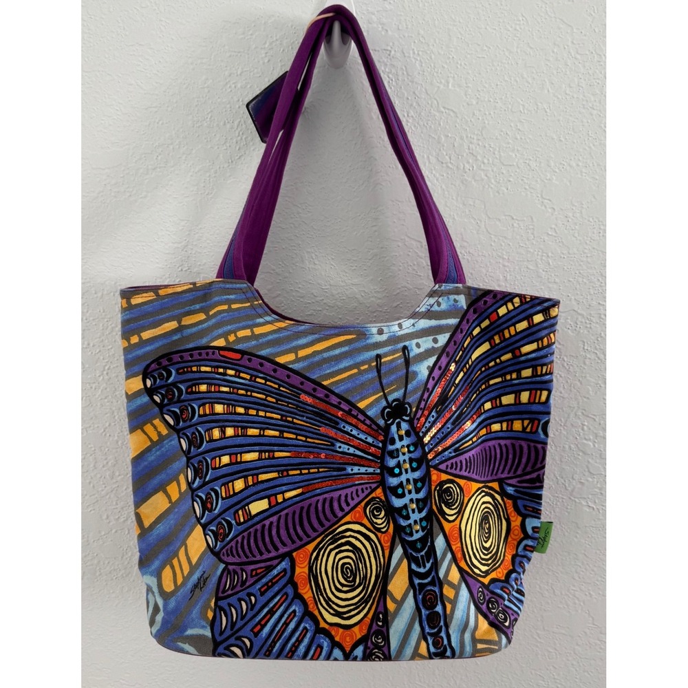 Stephanie Kiker Designs Canvas Tote Butterfly Wings Sequins Beading Shoulder Bag